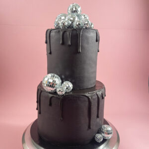 Black Drip Disco Wedding Cake