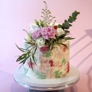 Pastel Blurred Flower Wedding Cake